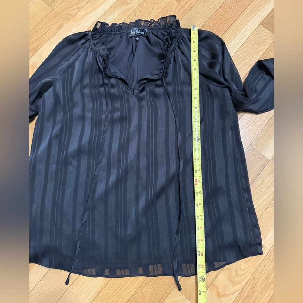 Sam Edelman Black Sheer Striped Tie Neck Blouse Festive Fairy Grunge Small - Picture 4 of 7